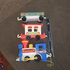 Vintage Fisher-Price train cars with Vintage Fisher-Price animals